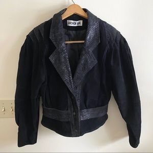 Vintage Anchor Blue Leather Black Bomber Jacket